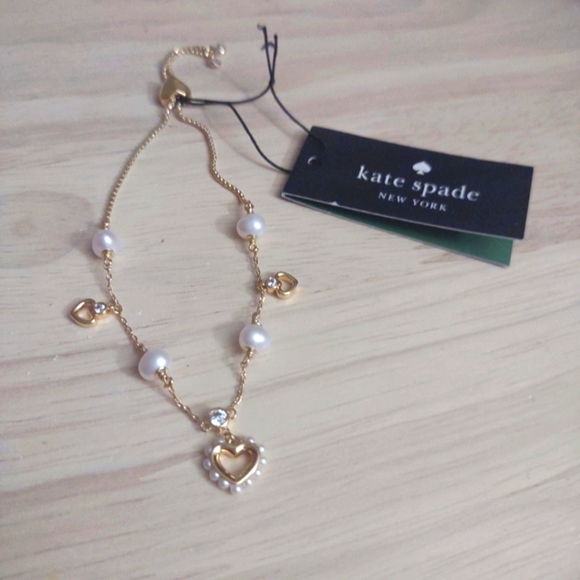 Kate Spade Heart Charm Pearl Gold TennisBracelet y2k